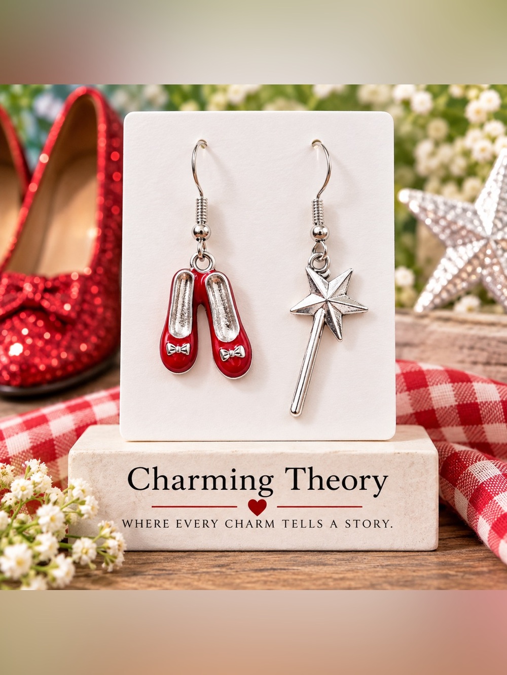 Ruby Red Shoes & Wand Mismatched Earrings – Magical Jewelry Wizard of Oz